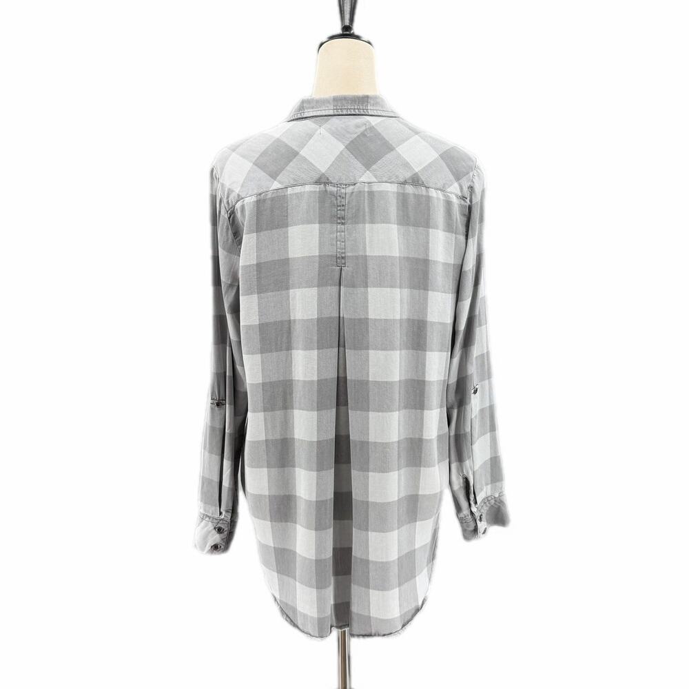 Billy T Gray Plaid Button Up Long Sleeve Collared Lightweight Soft Fall Blouse - Picture 2 of 13
